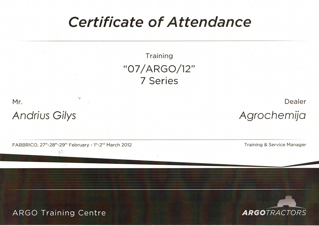 LANDINI kursų sertifikatas A.Giliui 2012 m.